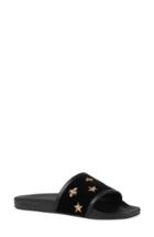 Women's Gucci Pursuit Embroidered Slide Sandal Us / 35eu - Black
