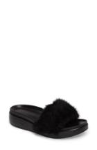 Women's Donald J Pliner Furfi Genuine Rabbit Fur Slide Sandal .5 M - Black