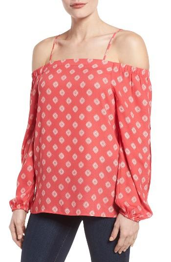 Women's Pleione Off The Shoulder Print Blouse - Coral