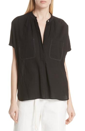 Women's Vince Topstitch Crinkle Cotton Top