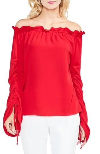 Women's Vince Camuto Off The Shoulder Ruched Sleeve Blouse - Red