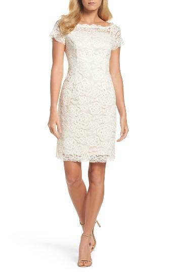 Women's Adrianna Papell Off The Shoulder Lace Sheath Dress - Ivory