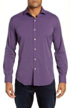 Men's Bugatchi Shaped Fit Geo Print Performance Sport Shirt, Size - Grey