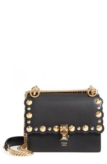 Fendi Small Kan I Scallop Leather Shoulder Bag - Black