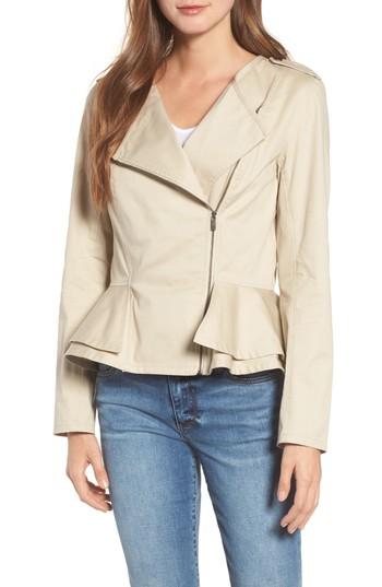 Women's Halogen Asymmetrical Zip Peplum Jacket - Brown