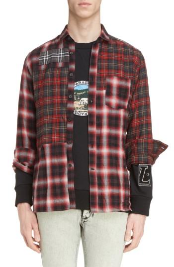 Men's Lanvin Pieced Plaid Flannel Shirt Eu - Grey