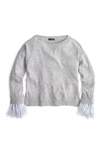 Women's J.crew Feather Sleeve Crewneck Sweater - Grey