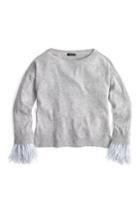 Women's J.crew Feather Sleeve Crewneck Sweater - Grey