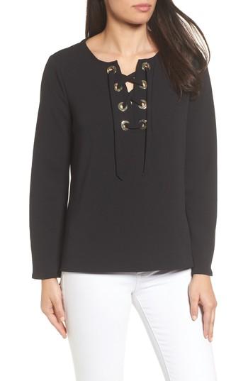 Women's Vince Camuto Lace-up Ponte Blouse, Size - Black
