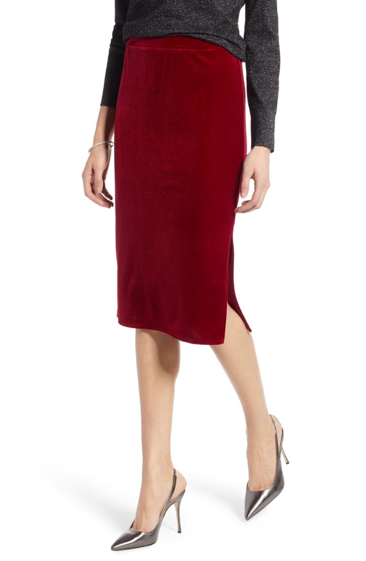 Women's Halogen Velvet Pencil Skirt - Burgundy