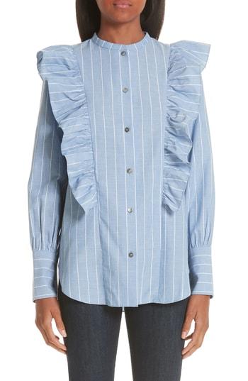 Women's Rejina Pyo Isla Ruffle Pinstripe Blouse Us / 6 Uk - Blue