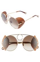 Women's Chloe 54mm Covered Leather Side Round Sunglasses - Gold/ Gradient Khaki