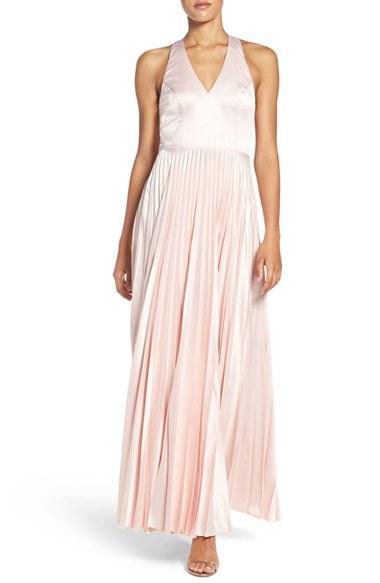 Women's Lulus Bow Back Pleat Satin Gown