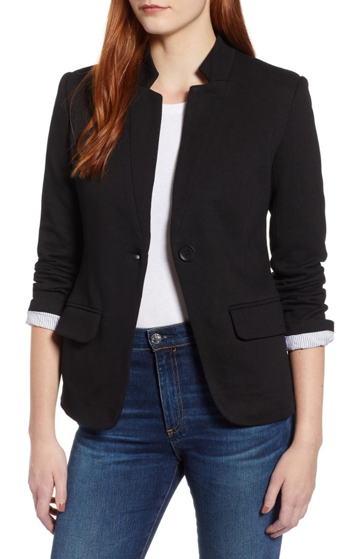 Petite Women's Gibson Notch Collar Cotton Blend Blazer, Size P - Black