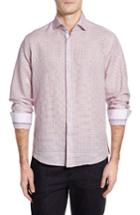 Men's Stone Rose Trim Fit Geo Print Linen Blend Sport Shirt