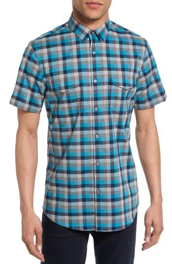 Men's Calibrate Military Trim Fit Non-iron Check Sport Shirt, Size - Brown