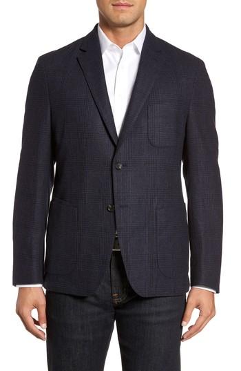 Men's Flynt Classic Fit Plaid Merino Wool Jersey Sport Coat L - Blue