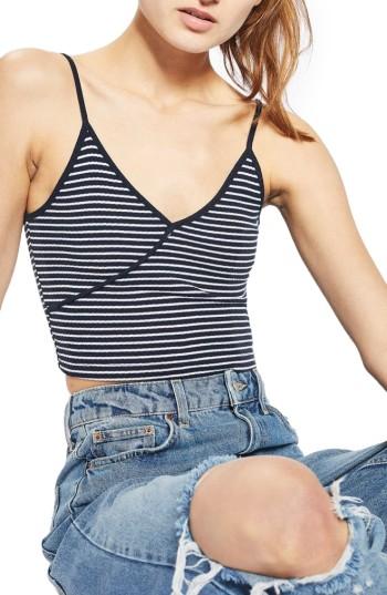 Petite Women's Topshop Kaia Stripe Crop Camisole P Us (fits Like 2-4p) - Blue