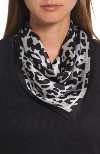 Women's Halogen Runaway Kitty Silk Square Scarf, Size - Grey