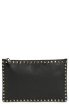 Valentino Garavani Large Rockstud Flat Leather Zip Pouch - Black