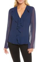 Women's Trouve Ruffle V-neck Blouse, Size - Blue