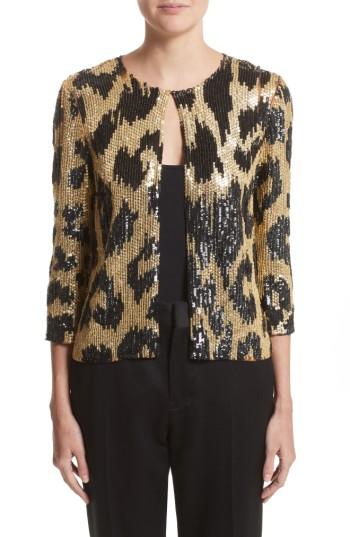 Women's Naeem Khan Cheetah Print Sequin Jacket - Metallic