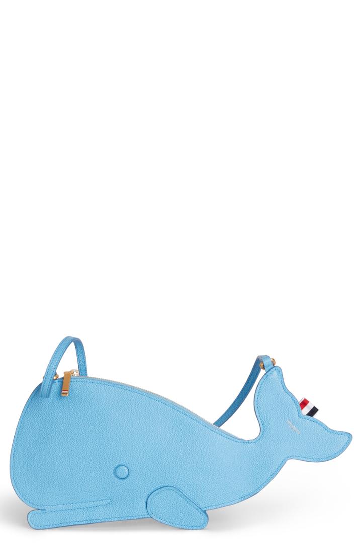 Thom Browne Whale Flat Icon Leather Shoulder Bag - Blue