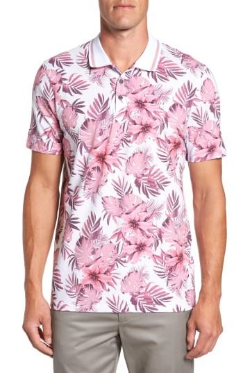 Men's Ted Baker London Course Floral Print Modern Slim Fit Golf Polo (s) - Pink