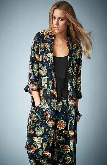Kate Moss For Topshop Paisley Print Silk Overcoat