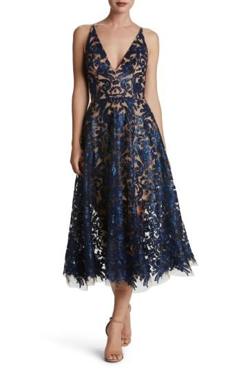 Women's Dress The Population Blair Embellished Fit & Flare Dress - Blue