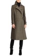 Women's Lauren Ralph Lauren Herringbone Wool Blend Long Military Coat - Brown