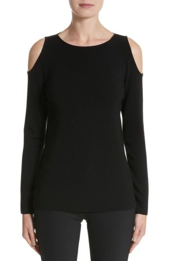 Women's Lafayette 148 New York Wool Cold Shoulder Sweater - Black