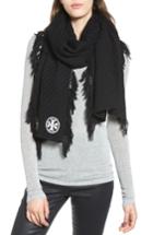 Women's Tory Burch Fringe Merino Wool Scarf, Size - Black
