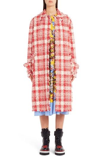 Women's Msgm Fray Edge Tweed Coat Us / 38 It - Red