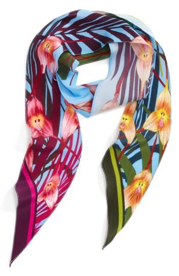 Women's Rockins Monkey Orchid Skinny Silk Scarf, Size - Blue