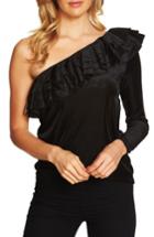 Women's Cece One Shoulder Ribbed Velvet Top - Black
