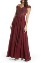 Women's Blondie Nites Off The Shoulder Illusion Back Gown - Burgundy