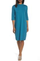 Women's Eileen Fisher Mock Neck Jersey Shift Dress, Size - Blue/green