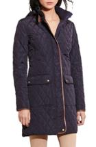 Women's Lauren Ralph Lauren Diamond Quilted Coat With Faux Leather Trim - Blue