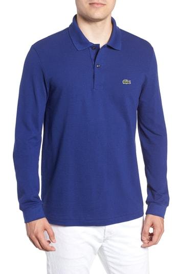 Men's Lacoste Classic Fit Long Sleeve Pique Polo (l) - Blue
