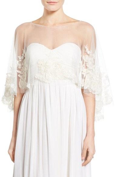 Women's Jenny Yoo 'ophelia' Embroidered Tulle Capelet