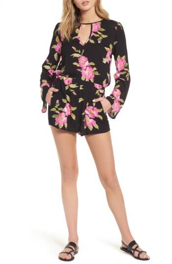 Women's Mimi Chica Floral Bell Sleeve Romper - Black