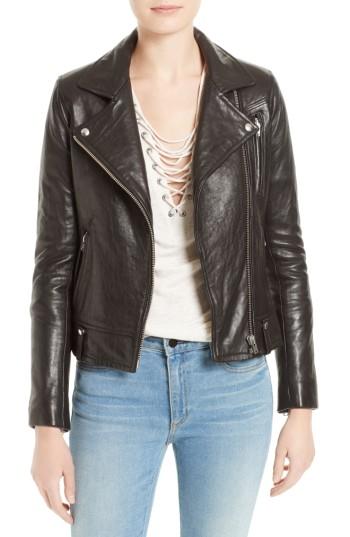 Women's Iro Jamie Leather Moto Jacket Us / 34 Fr - Black