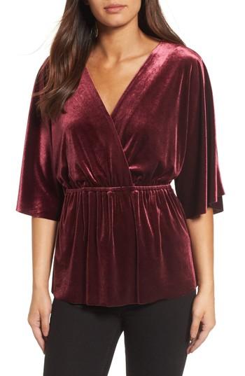 Women's Halogen Faux Wrap Velvet Top, Size - Burgundy