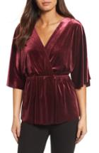Women's Halogen Faux Wrap Velvet Top, Size - Burgundy