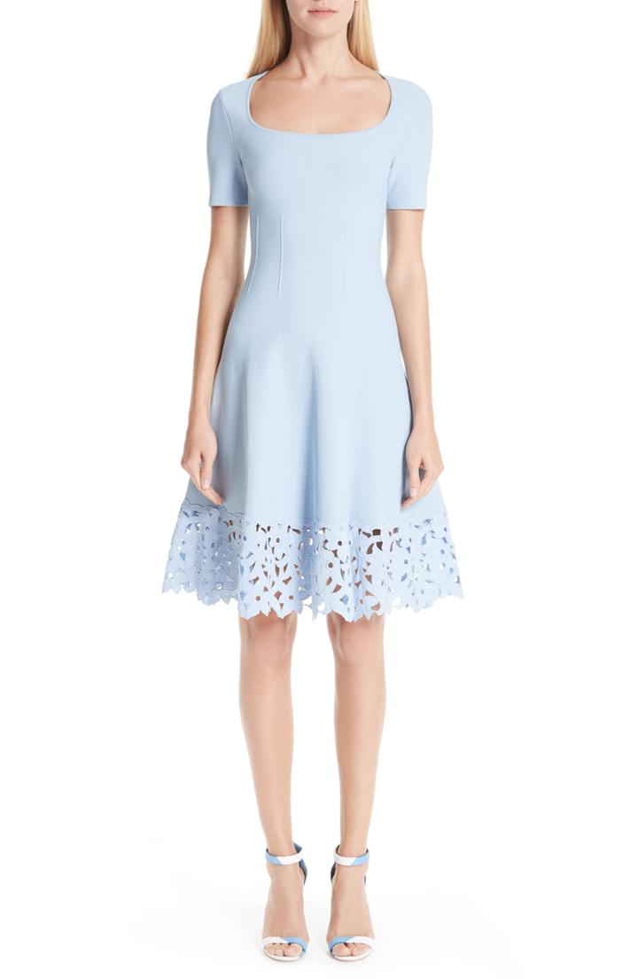 Women's Oscar De La Renta Cutout Hem A-line Dress - Blue