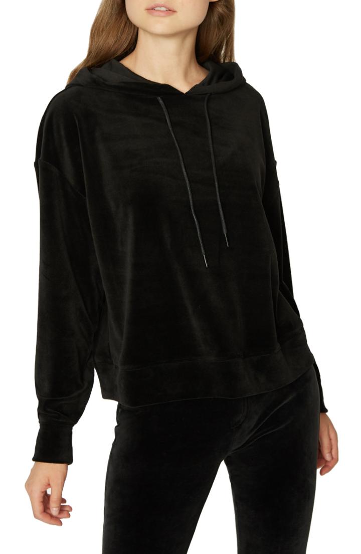 Women's Sanctuary Melrose Brigade Velour Hoodie Sweater, Size - Black