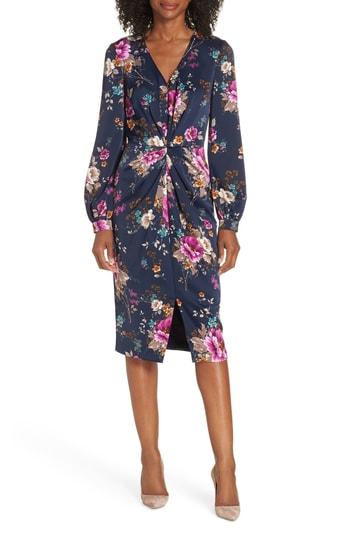 Petite Women's Maggy London Charmeuse Floral Dress P - Blue