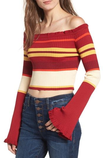 Women's Somedays Lovin Even Closer Off The Shoulder Crop Sweater - Red