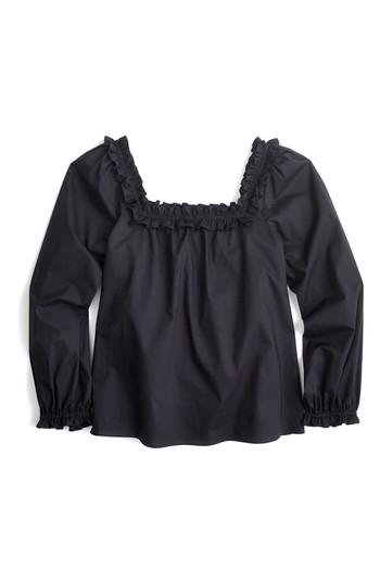 Women's J.crew Hum Silk Blend Ruffle Neck Top - Black